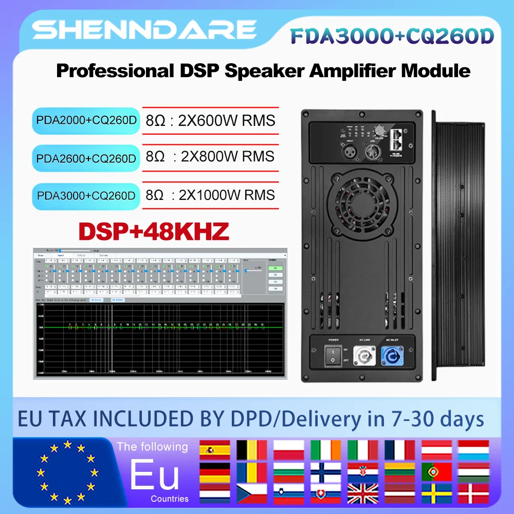 ShennDare PDA3000+CQ260D Audio-Lautsprechermodul 2x1000 W 8 Ohm Professionelles DSP-Aktivlautsprecher-Verstärkermodul Subwoofer-Verstärkerplatine Breitband-Lautsprecher-Vorverstärker