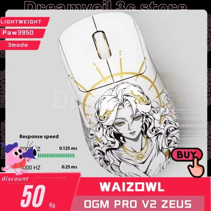 Waizowl Ogm Pro V2 Zeus Mouse 3 Mode Paw3950 Lightweight 8K Polling Rate Wireless Mouse Game Mouse Mice PC Accessories Custom