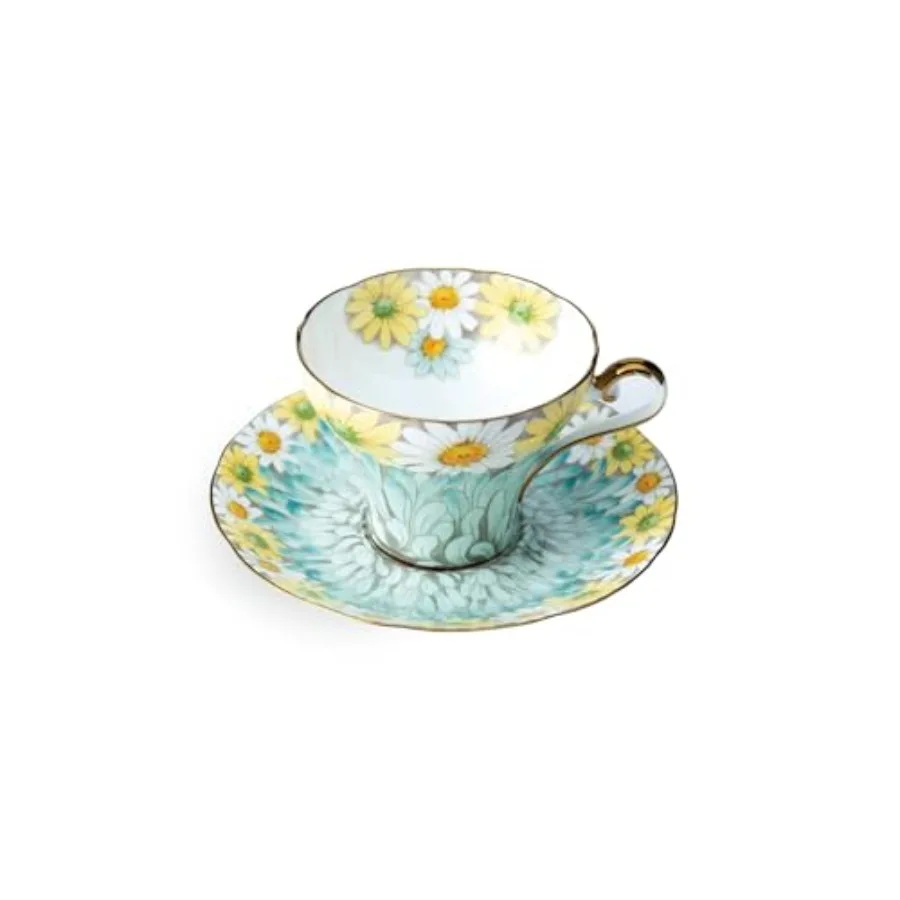 

Daisy Corset Fine Bone China Teacup and Saucer Set - 5oz 150ml Hand-Painted Gold Trim Christmas Gift for Tea Lovers Elegant Aft
