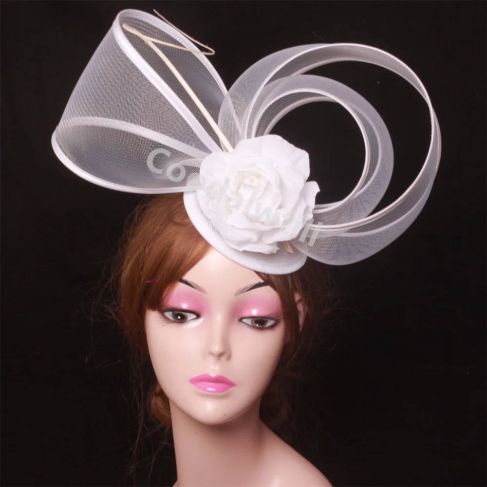 

White Mesh Wedding Fascinator Hat Women Formal Dress Royal Ascot Headpiece Ladies Cocktail Race Pillbox Cap Wedding Fascinators