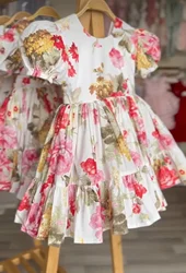 0-12Y Baby Girl Summer Red Rose Floral Turkish Vintage Lolita Princess Ball Gown Dress for Birthday Holiday Casual Eid B113