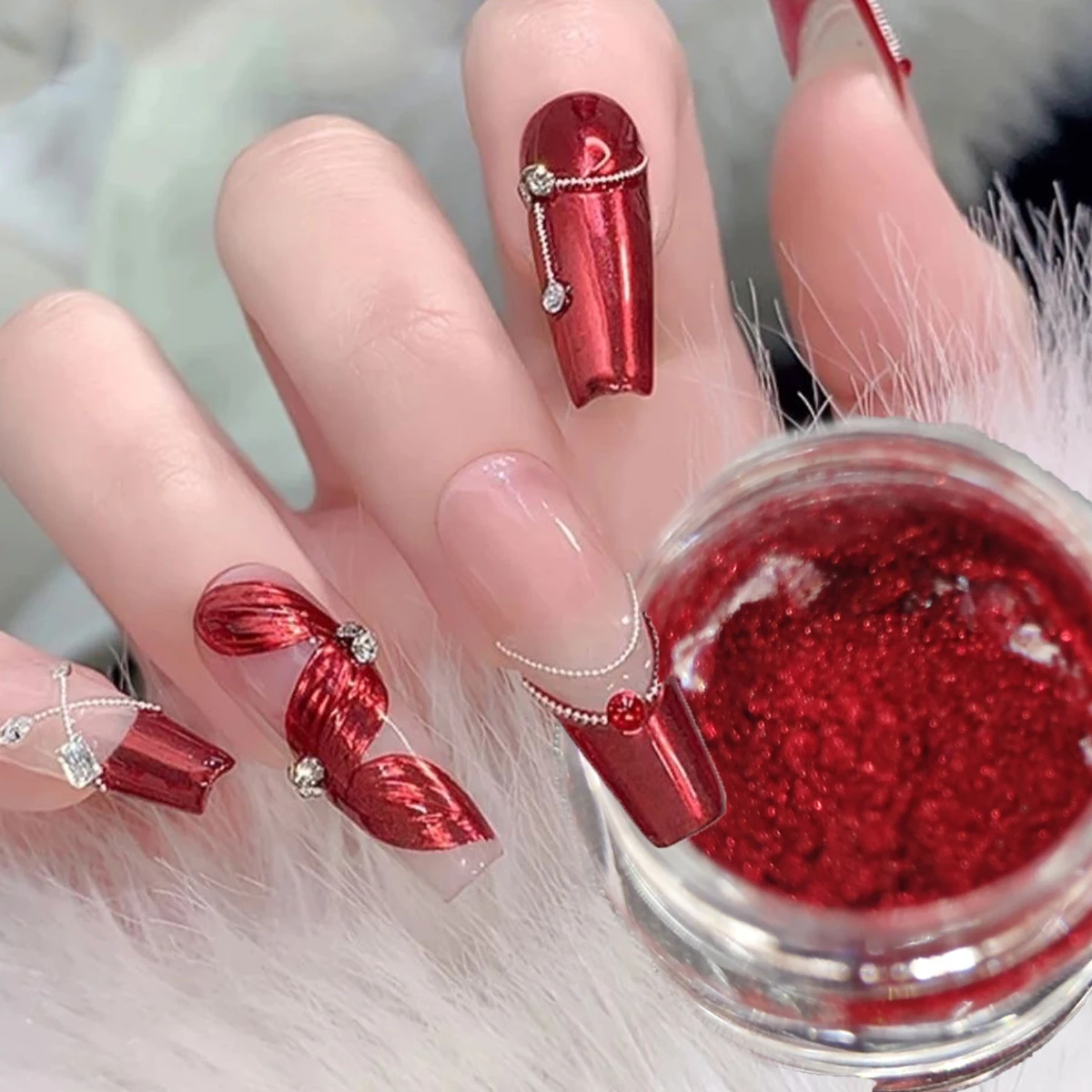 1 Stück super glänzendes rotes magisches Spiegel-Nagelpulver, metallischer Spiegeleffekt, funkelnder Glitzer für Weihnachten und Neujahr, Nagelkunst, DIY