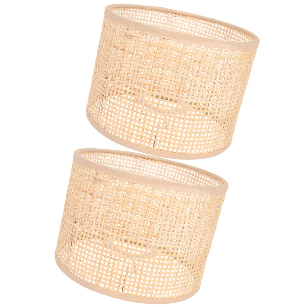 

2 Pcs Woven Lampshade Rattan Grid Real (16*12 Squares) 2pcs Pendant Light Checkered Decor Bohemian Decorative Shades Rustic