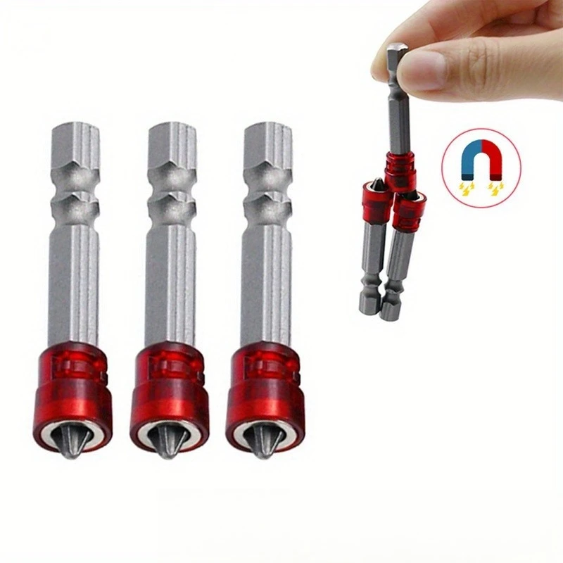 Punta de destornillador magnético PH2, cabeza cruzada, vástago hexagonal de 1/4 pulgadas, anillo de soporte para destornillador eléctrico para trabajo doméstico