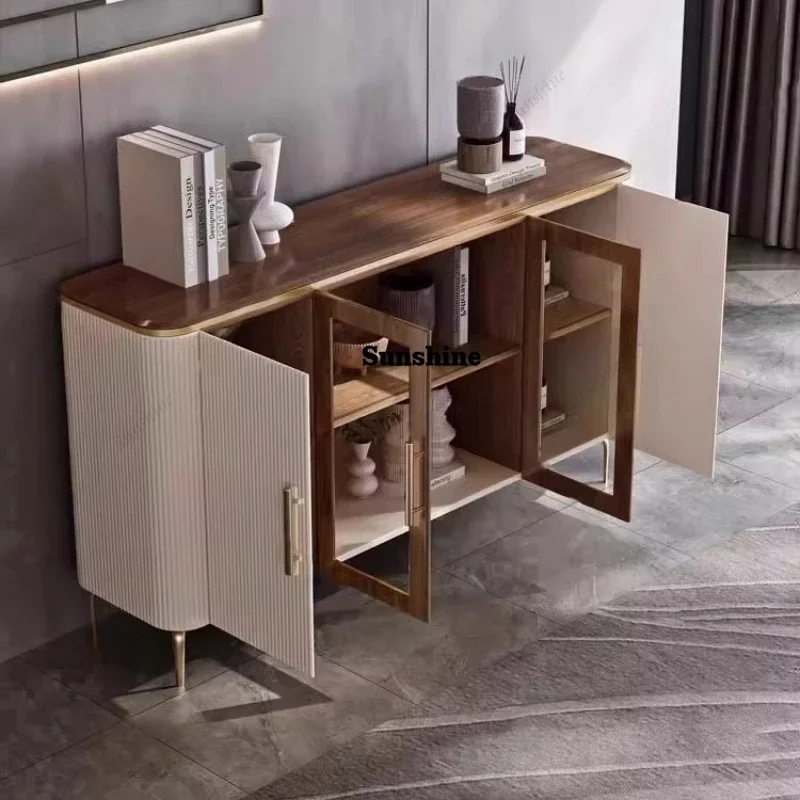 

High-end light luxury solid wood dining side cabinet, modern entrance cabinet, living room medieval locker FT