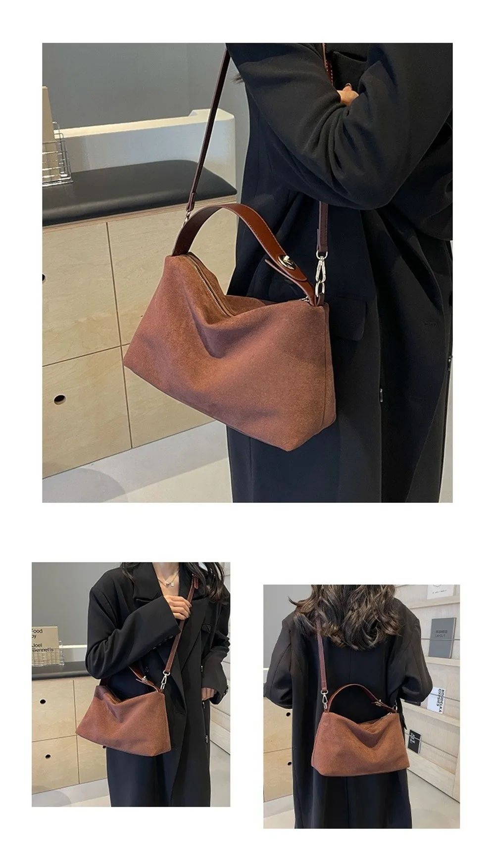 Neue einfarbige Unterarmtasche mit großem Fassungsvermögen, PU-Leder, Umhängetasche, Crossbody-Tasche für Damen – Detail 9