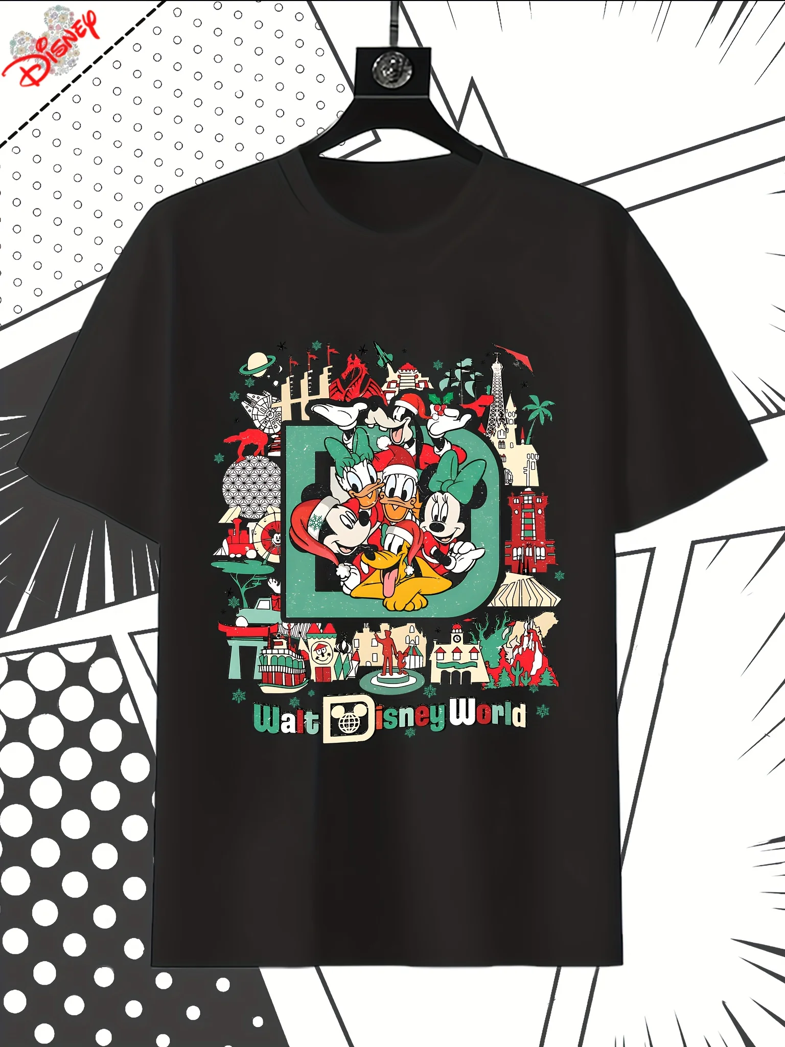 تي شيرت ديزني للرجال، 100% قطن، نمط عتيق لعيد الميلاد من ديزني، هدية مثالية للرجال، طراز مريح، كم قصير #1