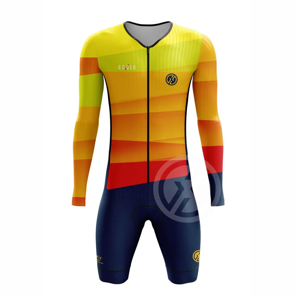 Gcbig Sport Cycling Skinsuit Men\'s Long Sleeve Uv Protection Jumpsuit Mono Triatlon Gel Pad Bicycle Shorts Conjuntos De Ciclismo