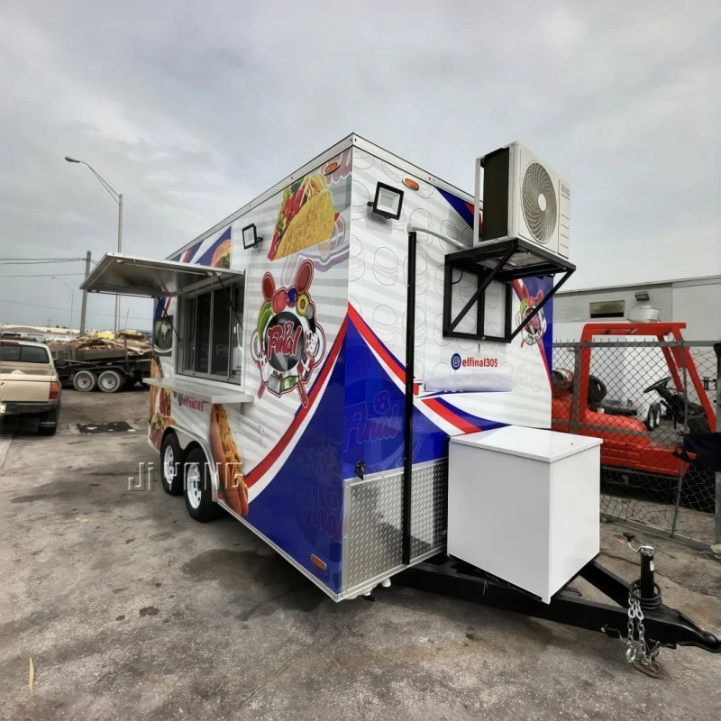 Custom.China Factory ODM OEM امتياز الفولاذ المقاوم للصدأ مقطورة طعام مجهزة بالكامل الولايات المتحدة الأمريكية كشك مركز تسوق متنقل للوجبات السريعة Tru