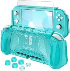 HEYSTOP funda protectora para Nintendo Switch Lite, con almacenamiento para tarjetas de juego, Protector de pantalla de vidrio templado y agarre para 6 pulgares