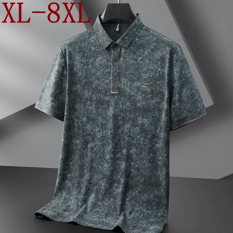 

8XL 7XL 6XL 2025 Новая летняя элитная рубашка-поло с принтом в стиле хип-хоп Мужские топы из ледяного шелка Дышащие поло Homme Повседневные свободные футболки
