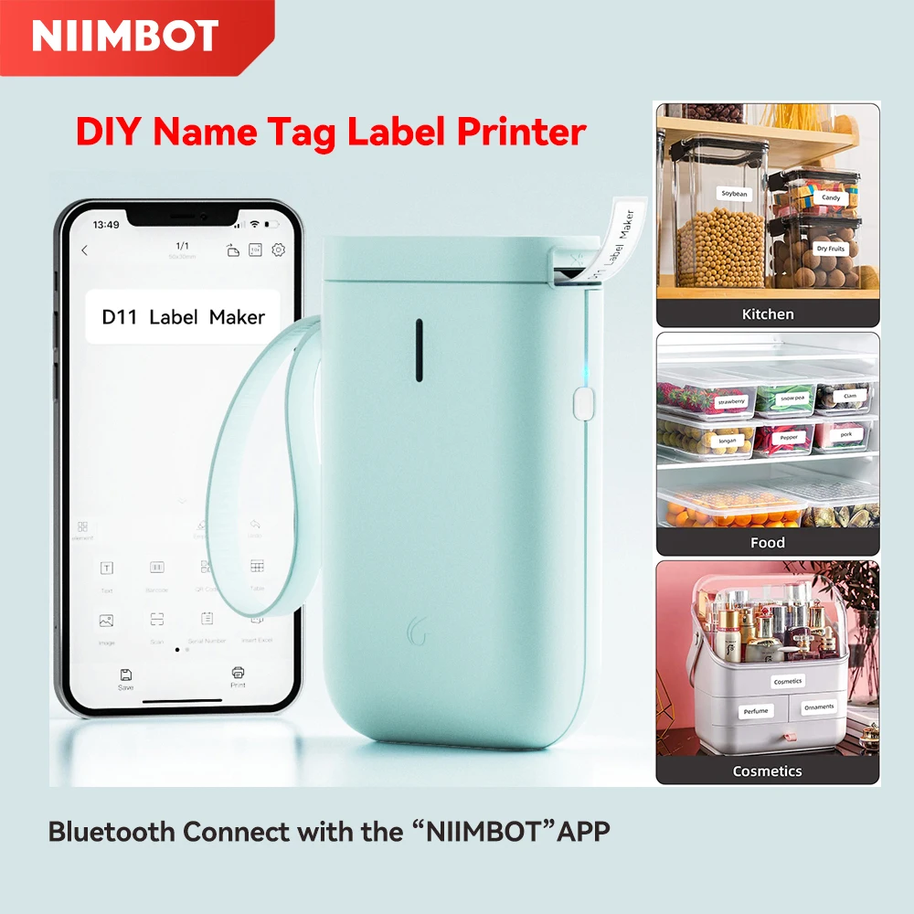 niimbot d11 mini impressora portatil de bolso sem fio auto adesivo fabricante de etiquetas bluetooth sem tinta faca voce mesmo etiqueta de nome etiqueta etiquetadora 01