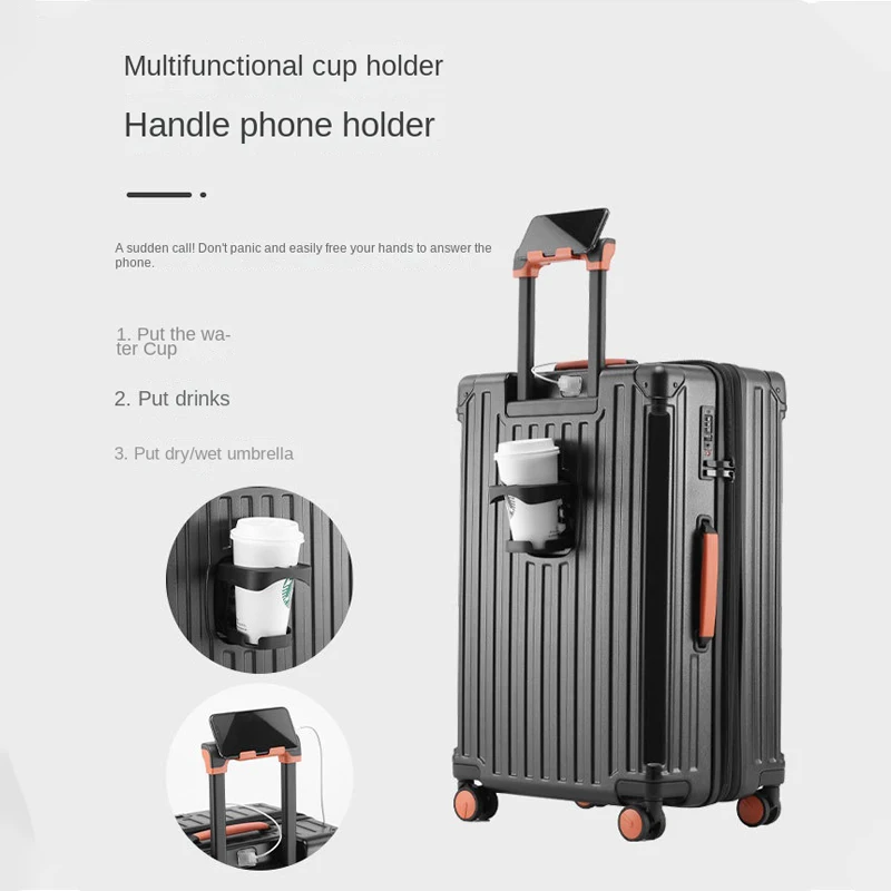 2024 New Multifunctional Travel Suitcase Carry On Luggage with Cup Holder Rolling Luggage PC Spinner Wheels Trolley Case