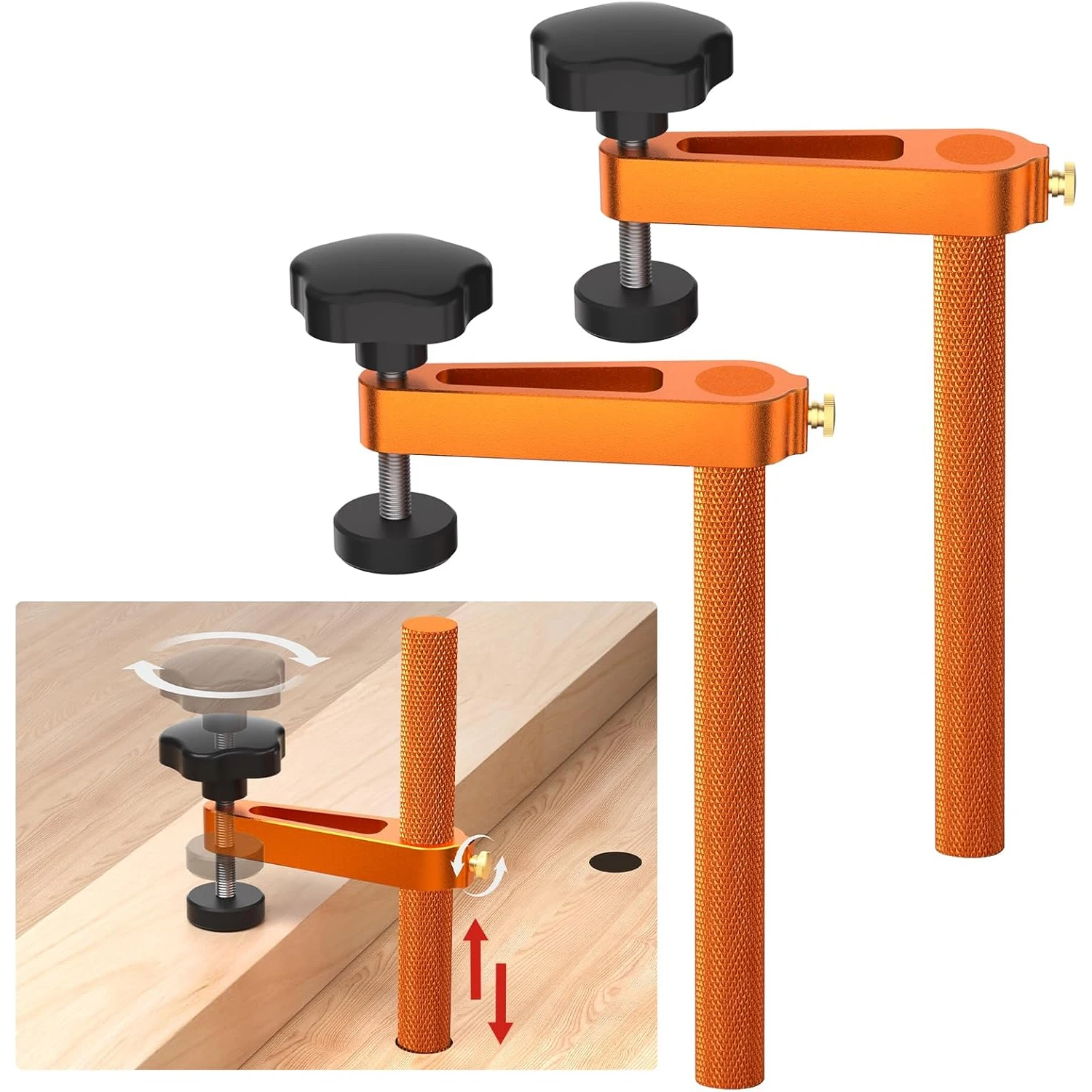 

2PCS Adjustable MFT Bench Dog Clamps 3/4 Inch 19mm Dog Hole Clamp CNC Aluminum Alloy Woodworking Holdfast Tool