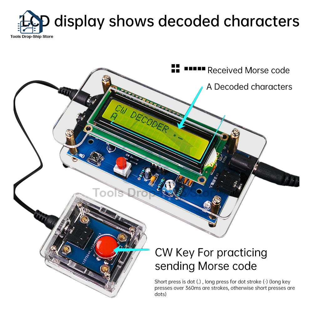 Decodificador DC 9V CW, lector de código Morse, placa traductor, Módulo Esencial de Radio Ham, accesorio, pantalla LCD, Kits de práctica de soldadura