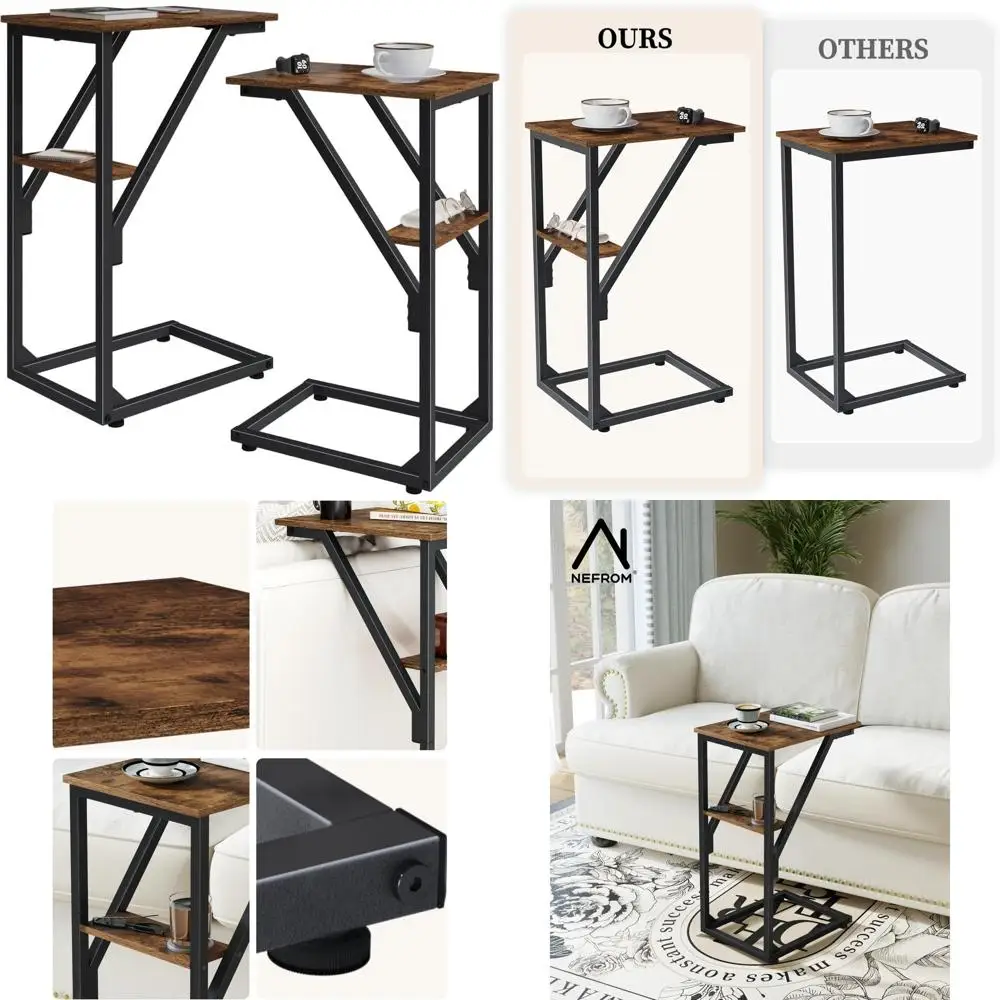

Compact Dual Sofa Side Tables, C-Shaped TV Trays for Living & Bedroom, Bedside Table Set ET-D-BR2