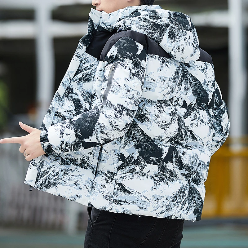 

Detachable Cap Parkas Men's Winter 2023 New Fashionable Camouflage Thick Trendy Patchwork Long Sleeve Zipper Pocket Casual Coat