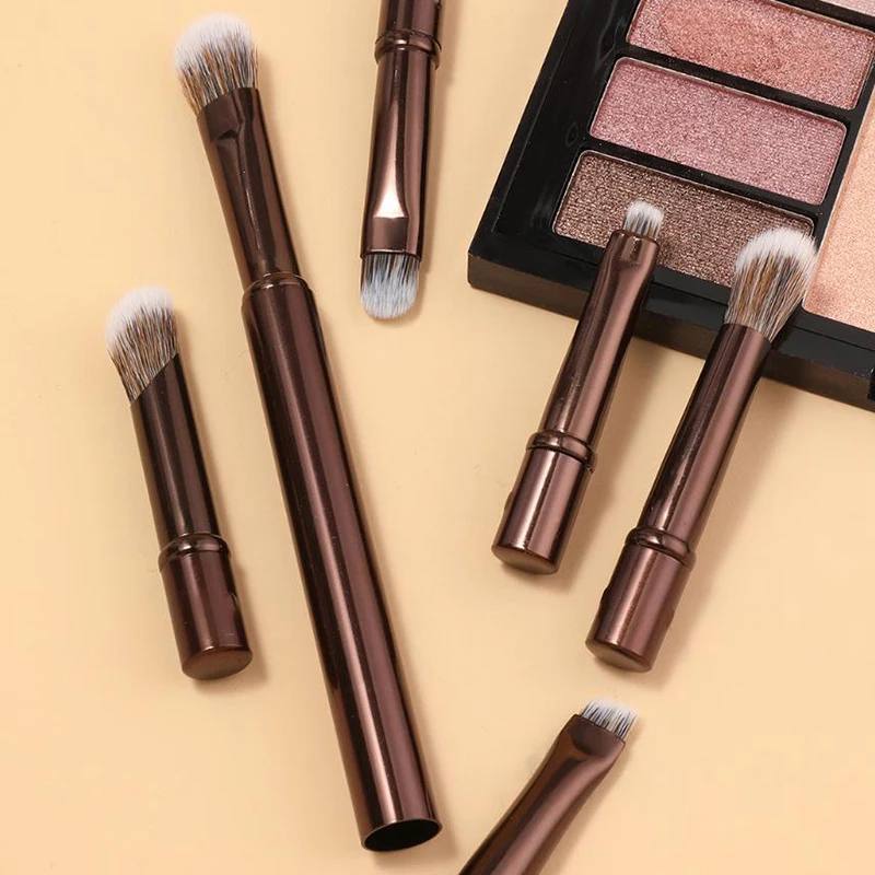 Juego de 6 brochas de maquillaje de viaje con estuche, portátiles, para polvo, base, rubor, corrector, herramientas de maquillaje