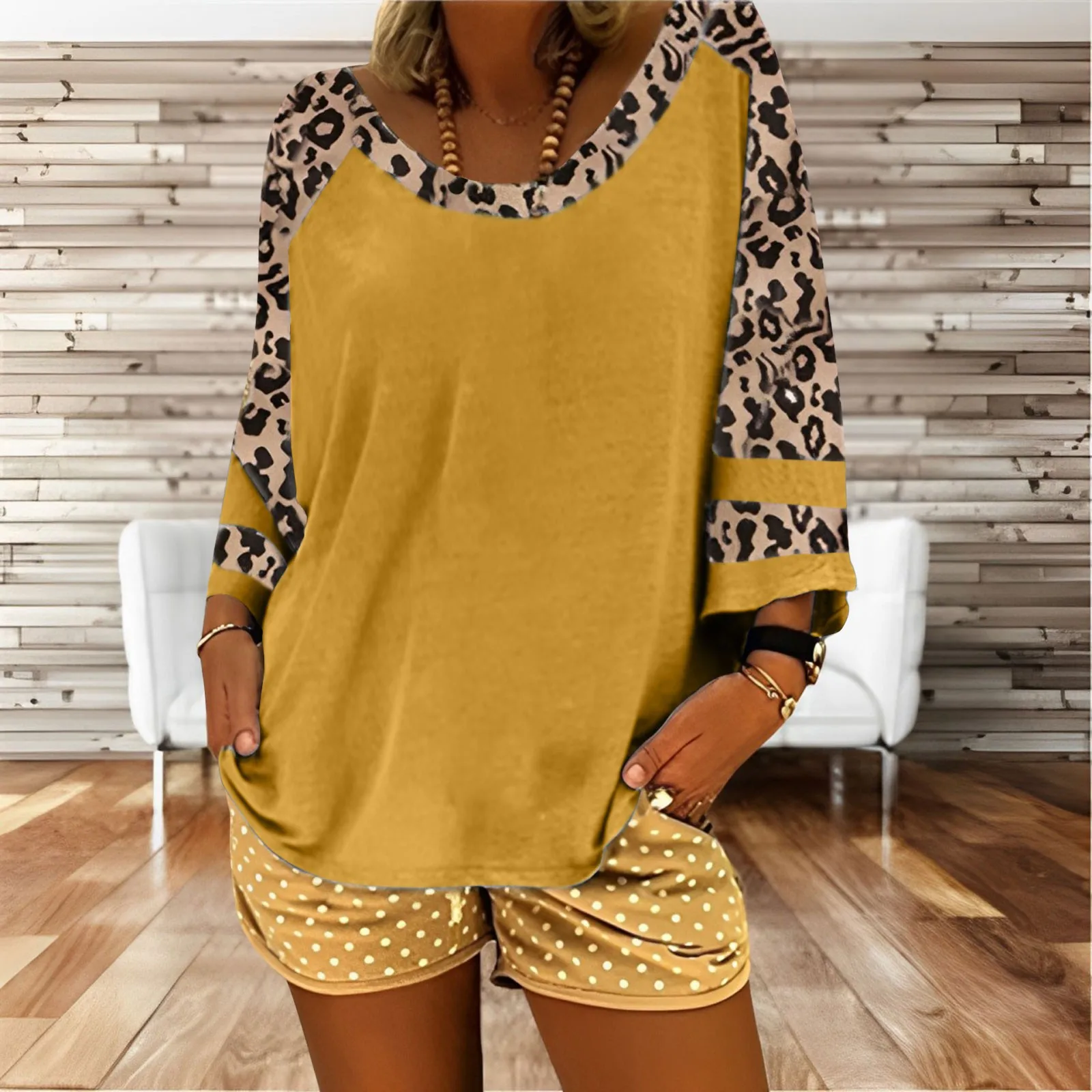 

Women Tops Fashion Leopard Print Patchwork T-shirt Summer Casual Loose Slim fit O Neck Long Sleeve blouse European Popular Tee