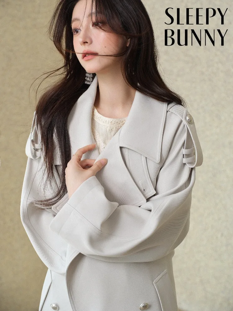 

Women Large Lapel Trench Double Breasted Cinched Waist Oversized Mid Long Coat for Lady Commute Versatile Outerwear New Arrival