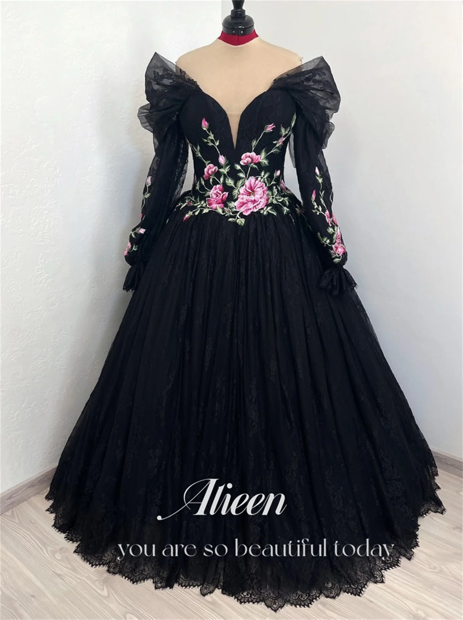 Aileen Flowers Wedding Dress Customized Black Elegant Plus Size Party Dresses for Special Occasions Evening Woman Gala Prom 2024