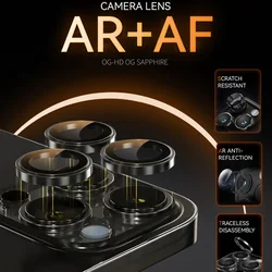 0.3MM AR+AF Camera Protector For iPhone 16 Pro Max 15 Pro Max 16Plus 15Plus Metal Lens Ring Glass Film Lens Glass Cover