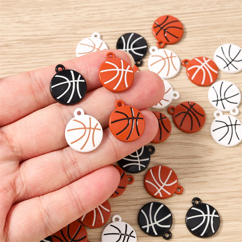 10pcs 15x18mm Cute Enamel Sports Basketball Charms for Making Pendants Necklaces Earrings Bracelets DIY Crafts Jewelry Findings