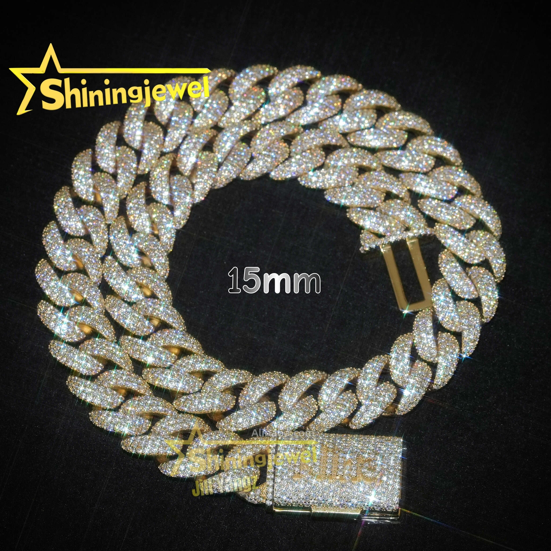 Gold Real 18k Plated 15mm Cuban Links Custom Clasp Accepted Top Quality Rapper Jewelry Iced Out Moon Shape Miami Cuban Links..