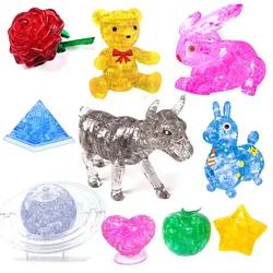 Crystal Blocks 3D Jigsaw Building Model Toy Pyramid Rose Goat Elephant Rabbit Sheep Horse Panda Star Moon Bus Car Boy Girl Gift