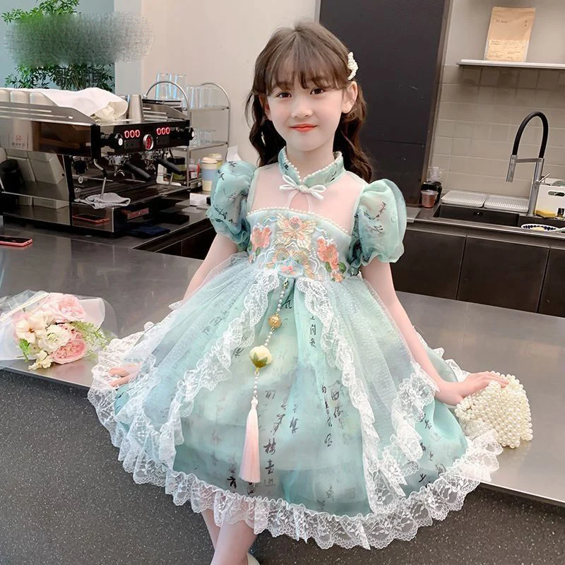 

Girls' Short sleeved Dress Summer Dress 2025 New Fashionable Printed Princess Dress Children's Lolita Dress For Gift LF975