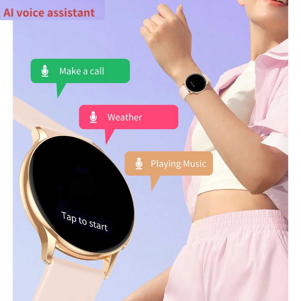 Nuovo schermo AMOLED da donna Blue Tooth Call Smartwatch Informazioni sulla frequenza cardiaca Promemoria NFC Assistente vocale Lady Smartwatch Musica