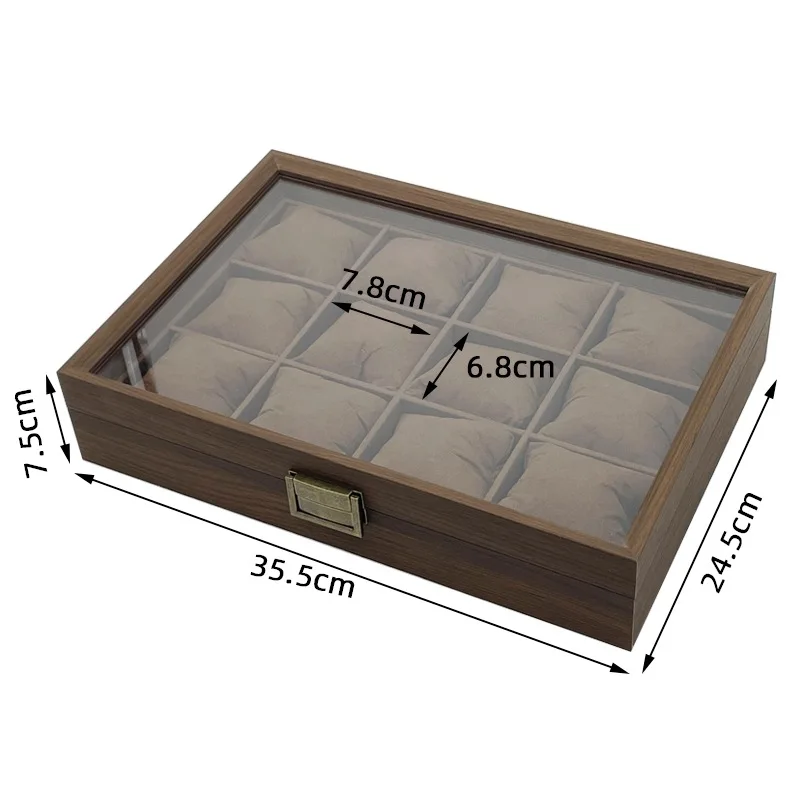 1pc retro style black walnut wooden watch storage box transparent display box can store 12 watches family collection birthday ho