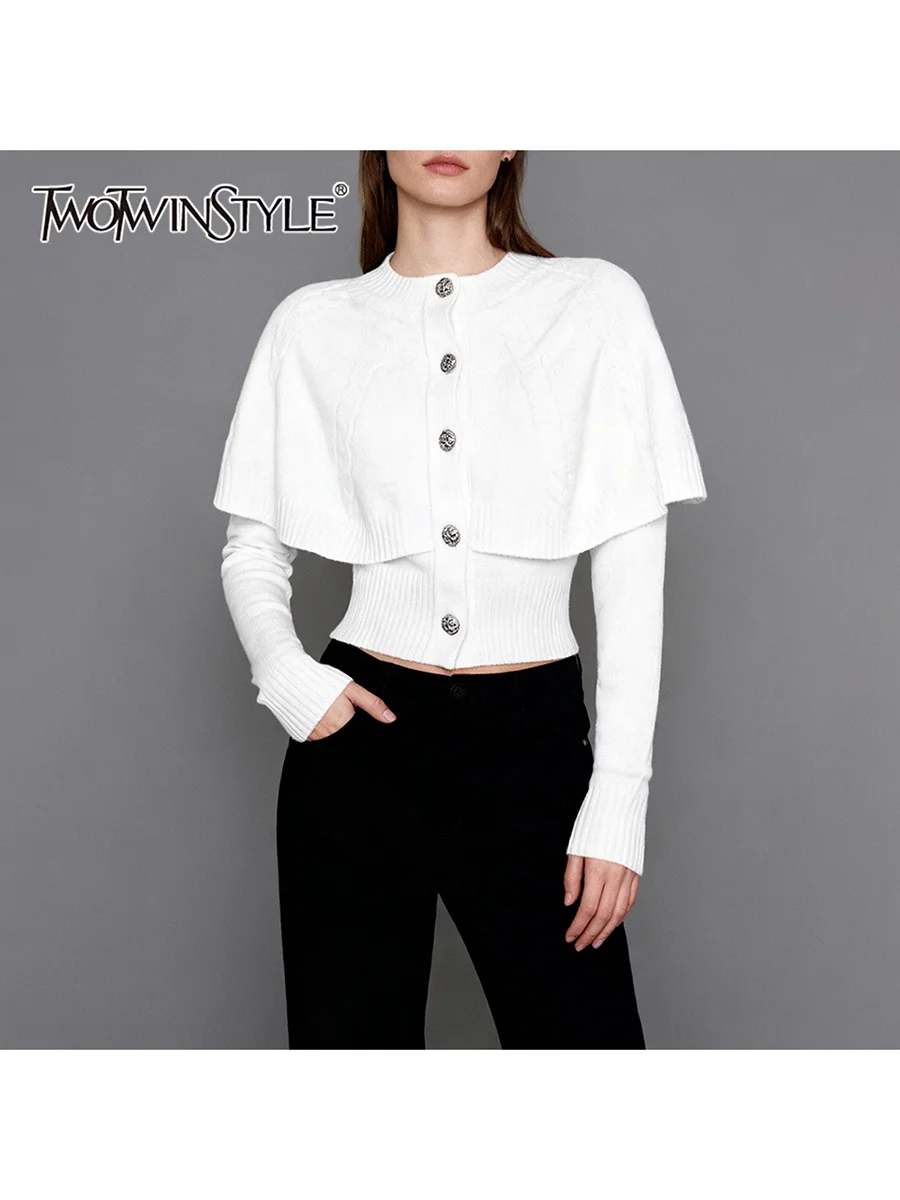 

TWOTWINSTYLE для похудения, базовые кардиганы с металлическими пуговицами для женщин, женский кардиган с круглым вырезом и длинными рукавами в стиле пэчворк
