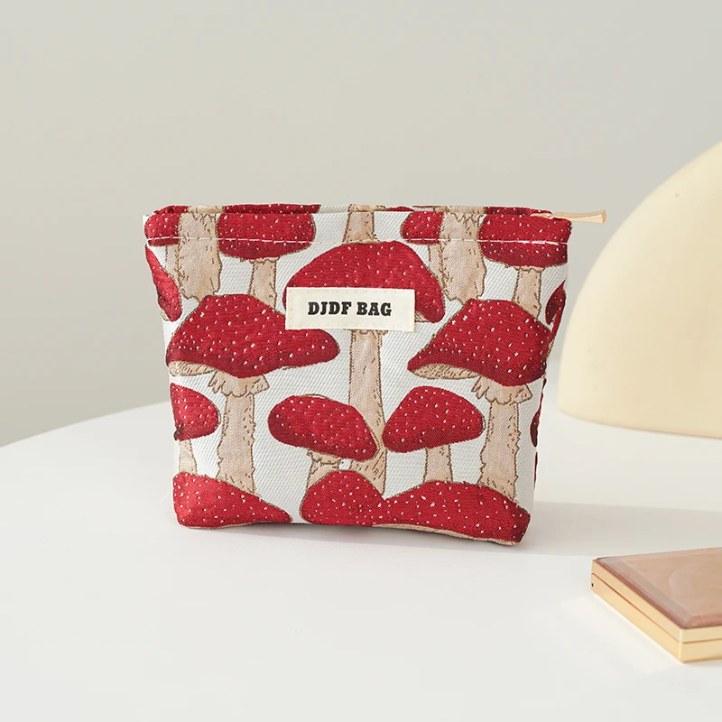 Women\'s Makeup Bag Small Mushroom Large Capacity Lipstick Air Cushion Card Storage Bag Portable Coin Purse Canvas Clutch Ins