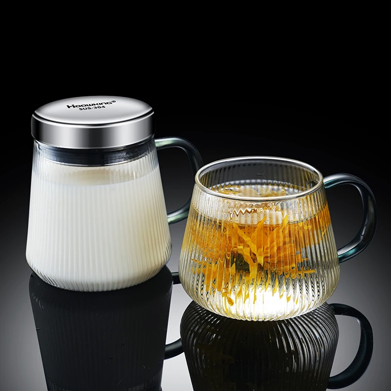 Glass cup milk cup oatmeal breakfast cup microwave heated coffee cup household tea cup with lid thickened water cup mug