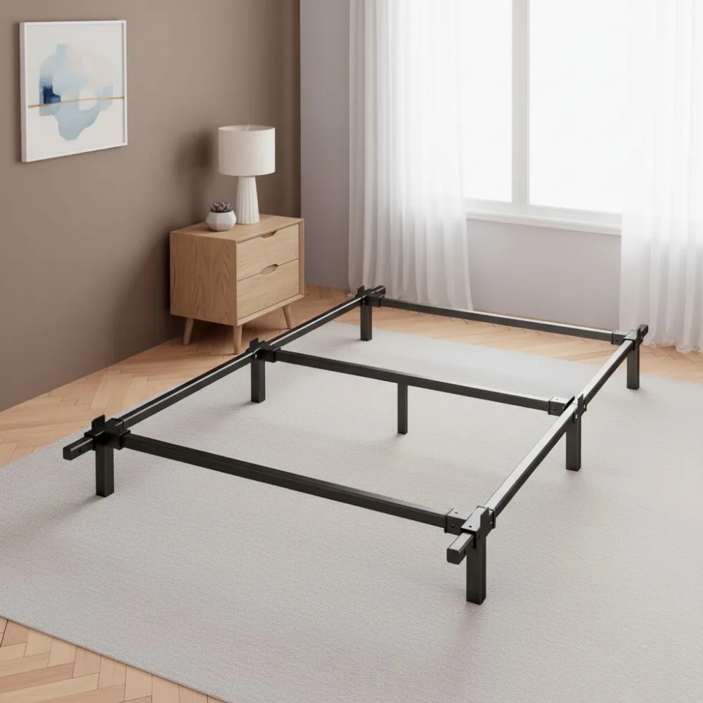 

7-дюймовый компактный металлический каркас кровати со сборкой без инструментов, опорная коробчатая пружина и матрас, черный двойной размер