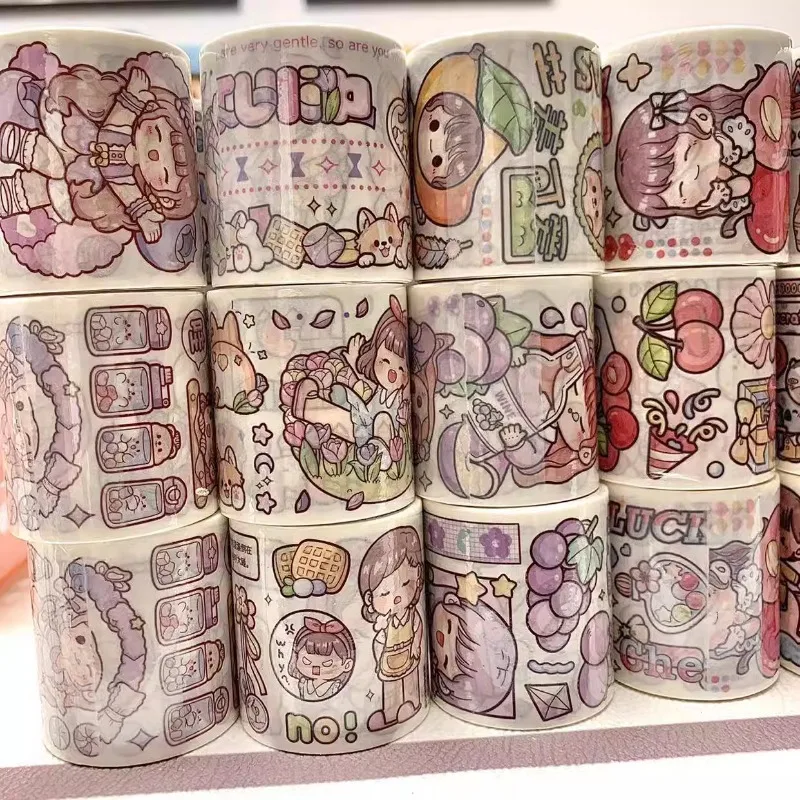 Telado Random 4 Rolls Children's Cartoon Stickers Full Roll Tape Set Special Oil and Paper Tape Non Repetitive Gift Box