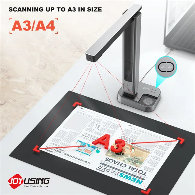 A3/A4 Smart Portable Automatic Book Scanner  Doc Scan with Lasers assisted flattening technology for scanning