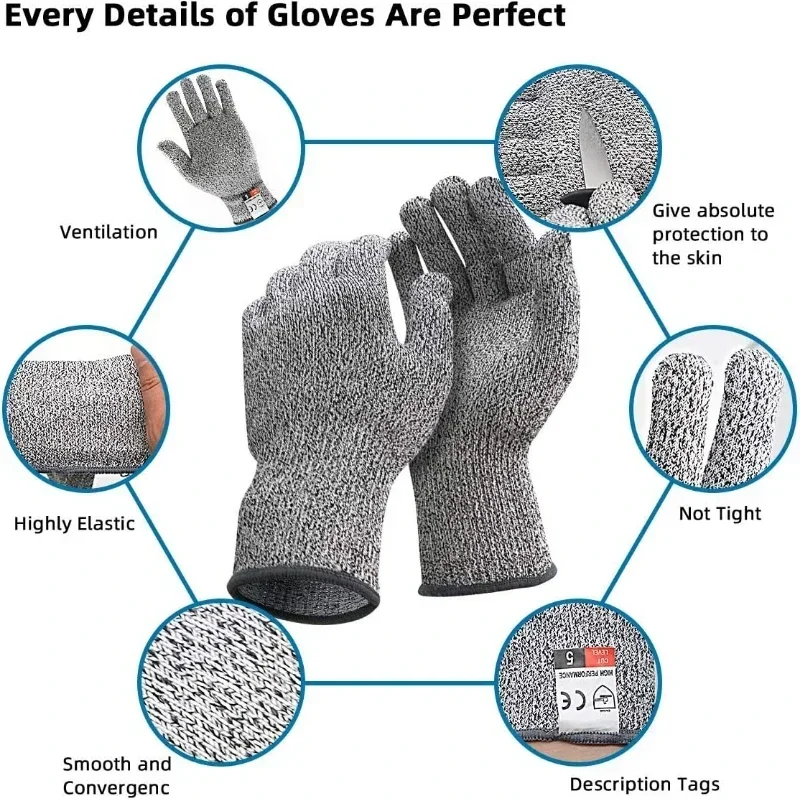 Grade 5 Cut Resistant Gloves Kitchen HPPE Scratch Resistant Glass Cutting Safety Protection for Gardeners - Image 3