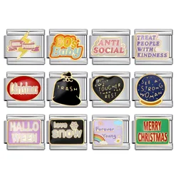 Personality English Words Y2k Simple Italian Charm Link Bracelet fit 9mm Stainless Steel DIY Making Jewellry Beads