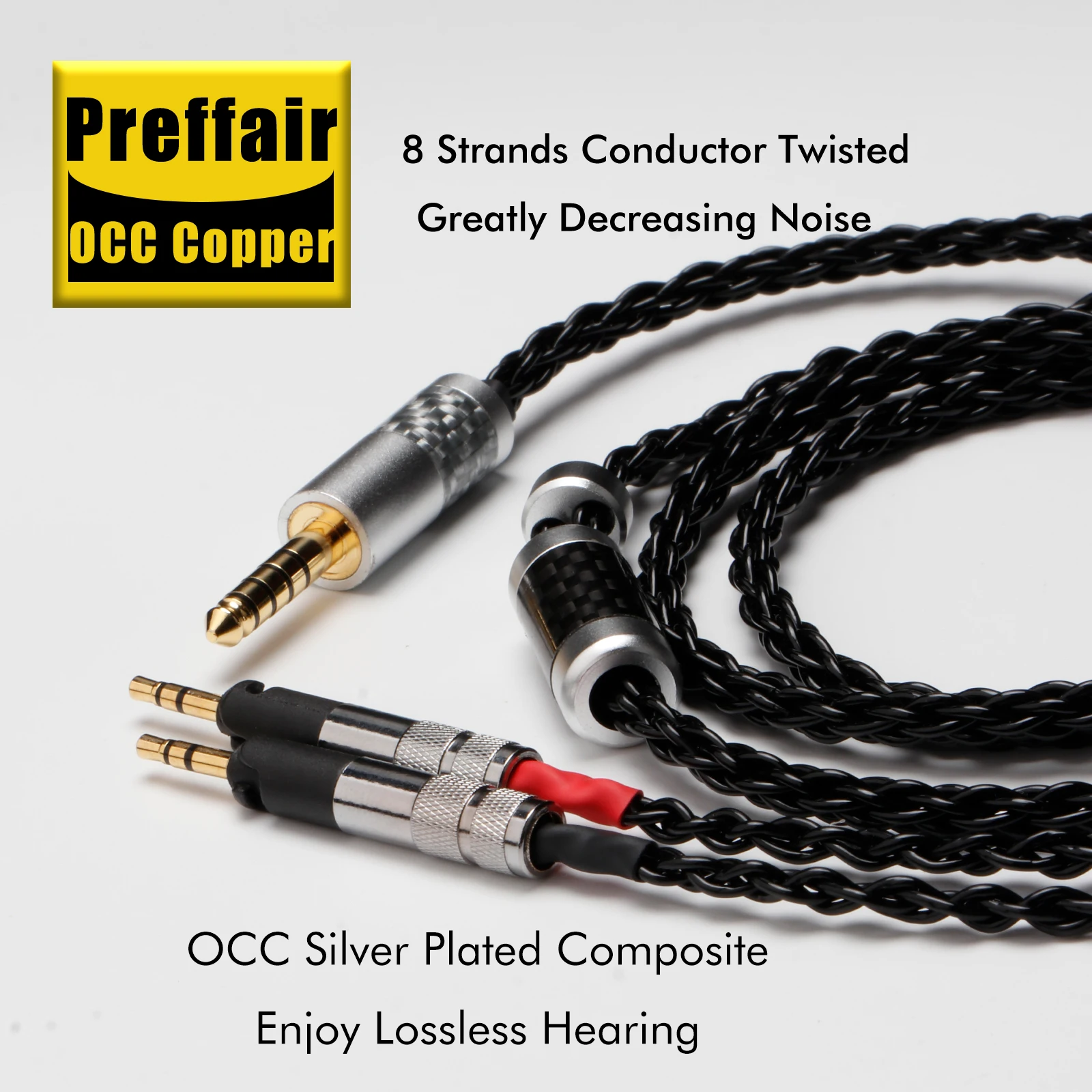 Preffair HiFi  E516 8Cores 7N OCC Copper Silver Plated  Ipad Laptop DAC Headphone  Cable Use for ATH-R7OX R7Oxa Earphone