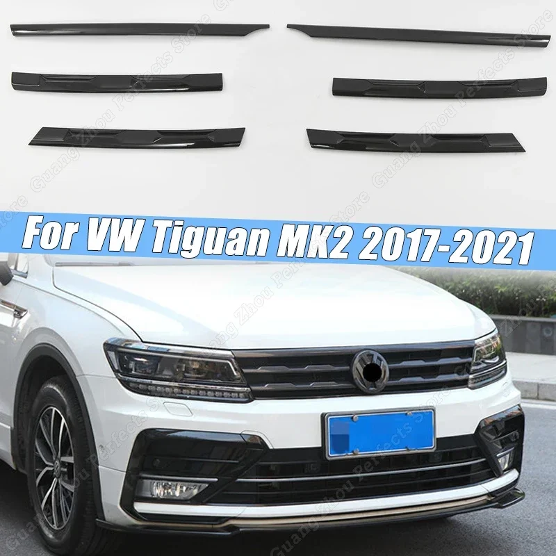 

For VW Tiguan MK2 2017-2021 Gloss Black Car Front Bumper Mesh Center Grille Grill Moulding Strips Body Kits Tuning Accessories