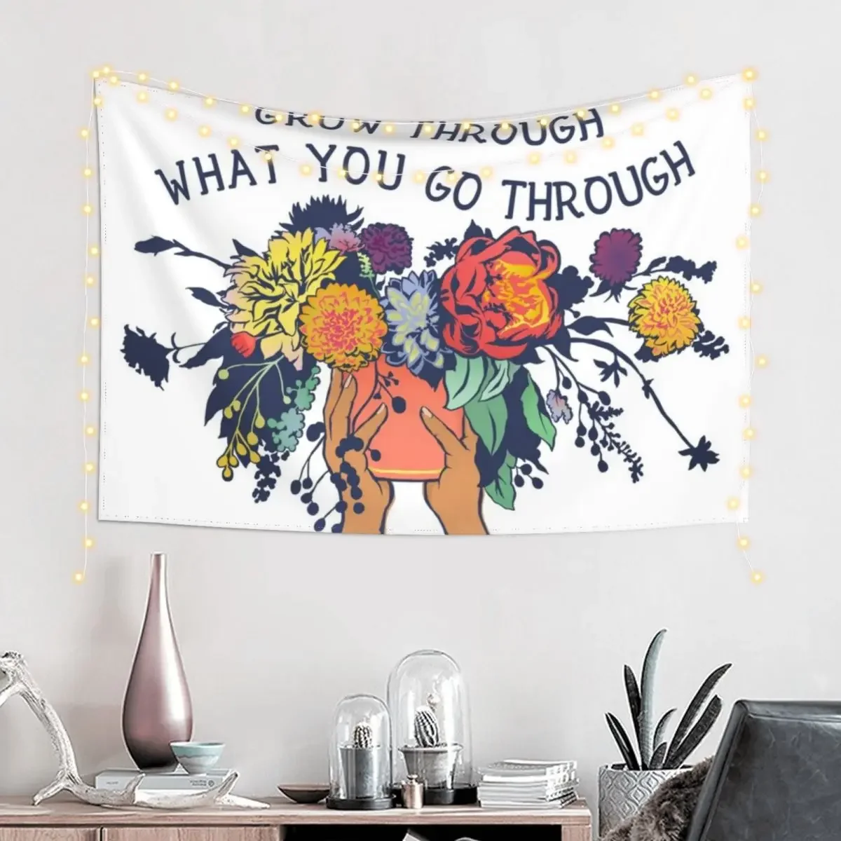 Grow Through What You Go Through Tapestry Room Decor For Girls Bedroom Decoration Aesthetic Decoration Tapestry