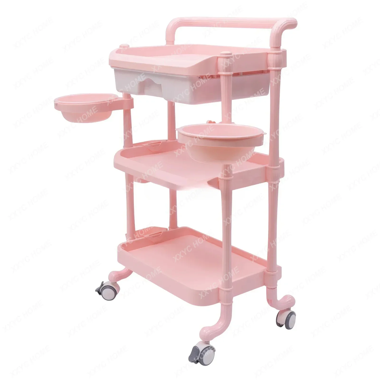 

3 Tier Beauty Salon Trolley Cart Utility With Dirt Buckets Drawers Universal Wheels Beauty Hairdressing Trolley Storage