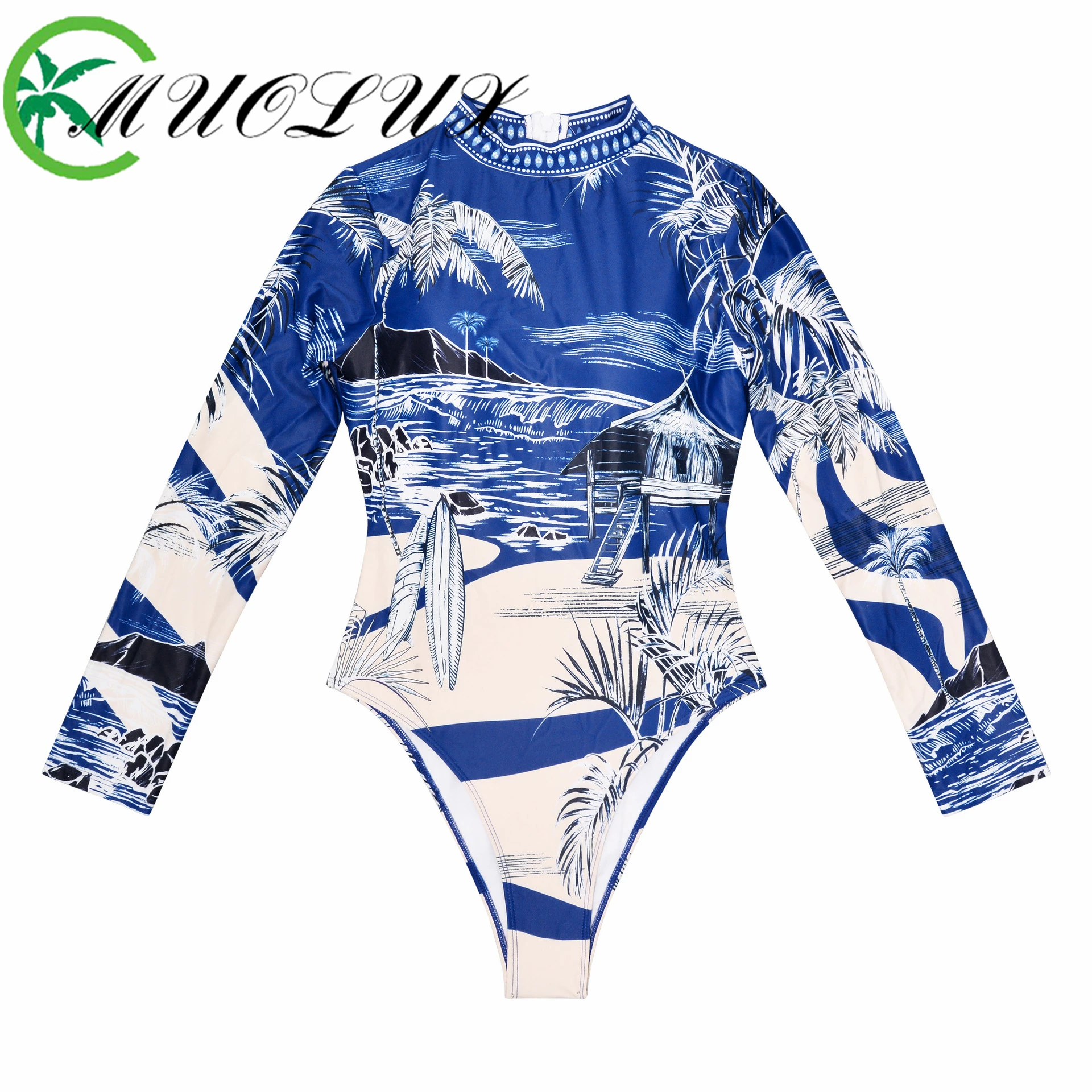 MUOLUX Rash Guard 2024 z długim rękawem jednoczęściowe damskie stroje kąpielowe stroje kąpielowe damskie Monokini Uv ochrona przed słońcem zamek