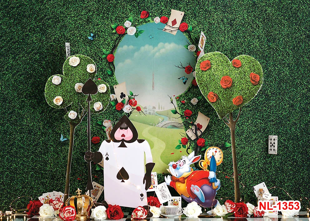 Alice in Wonderland Theme Photography Backdrops Baby Girl Birthday Party Photo Background Studio Props Photocall Vinyl