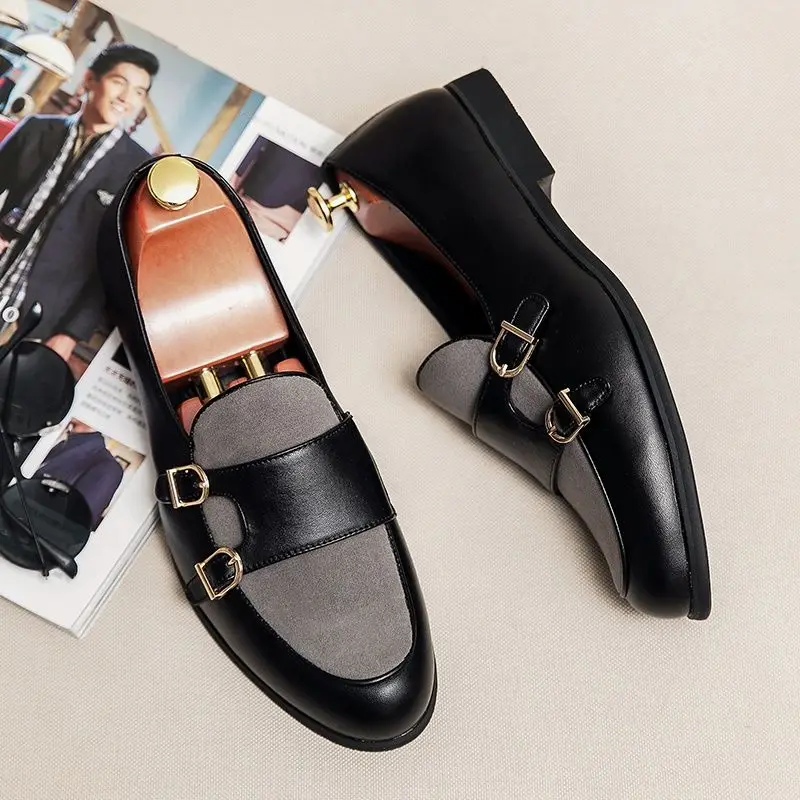 Plus Size38-48 Double Monk Strap Shoes For Men Luxury Handmade Leather Loafers Patchwork Men's Flats Casual Shoes