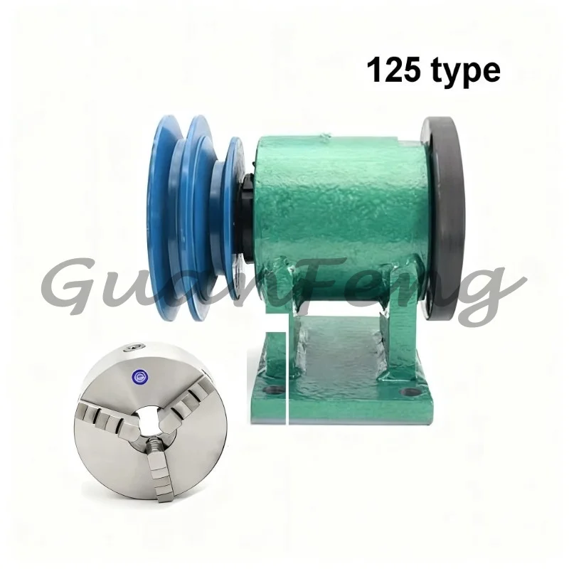 125 Woodworking Lathe Spindle Assembly, 3-Jaw Chuck Flange Pulley Set for DIY Home Bench Lathe Machining