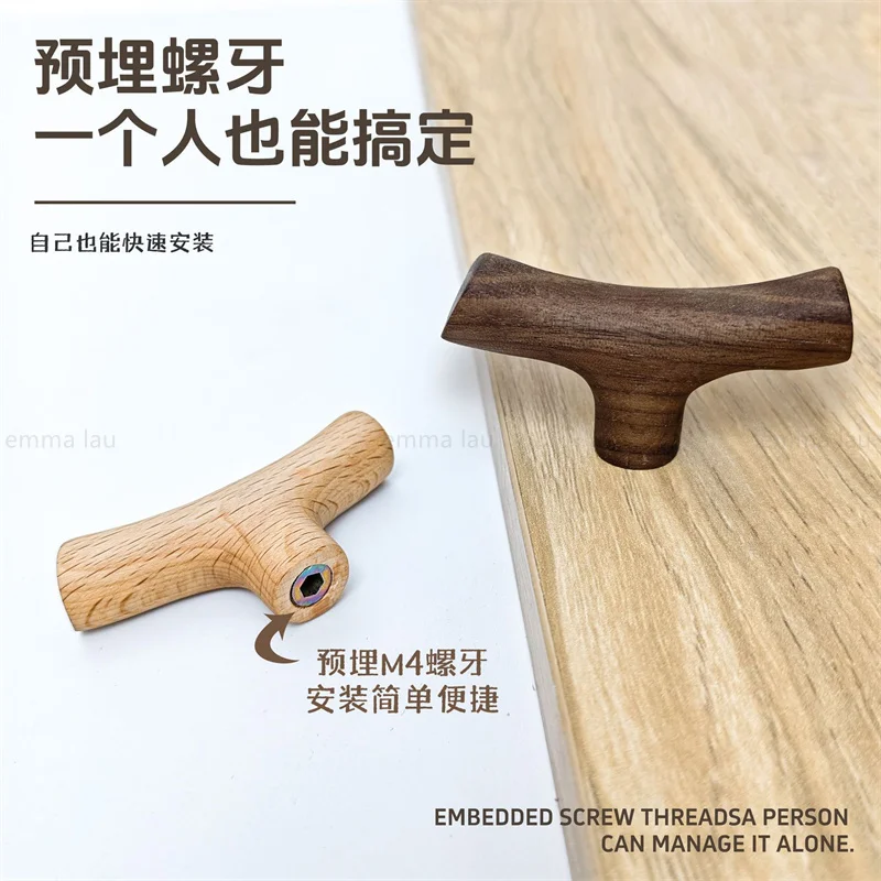 Pegangan Kabinet Kayu Nordic Kenop Laci Cabang Pohon Pegangan Kayu Walnut Lemari Pakaian Furnitur Tarik Lemari Dapur