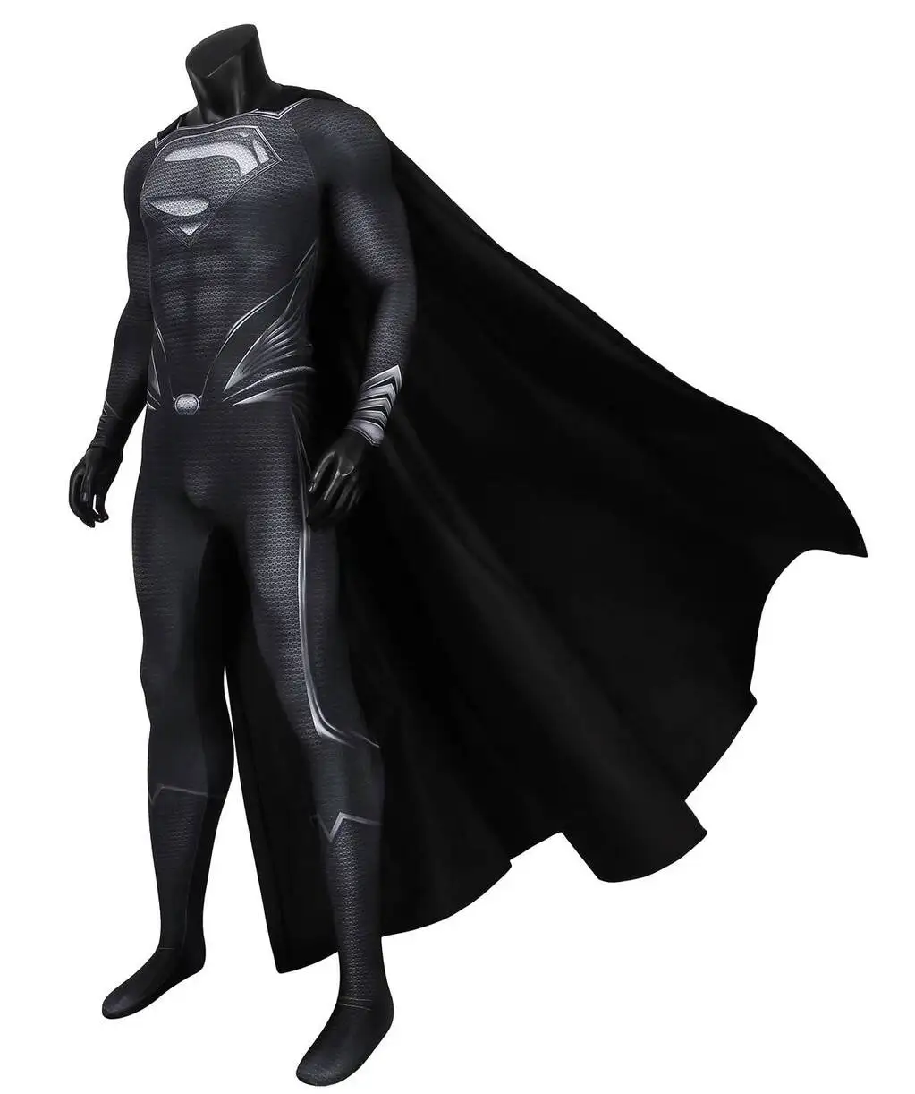

Else Worlds Kal El Black Clark Kent Acg Cosplay 3D Jumpsuit Cloak Costume Suit Superhero Spandex Bodysuit Halloween Zentai Outfi